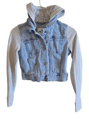Hollister XXS Denim Hooded Jacket Double Trouble Style Blue/Gray